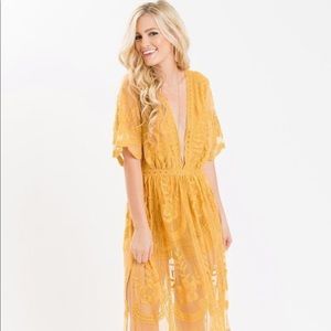Yellow Lace Maxi Dress Sheer